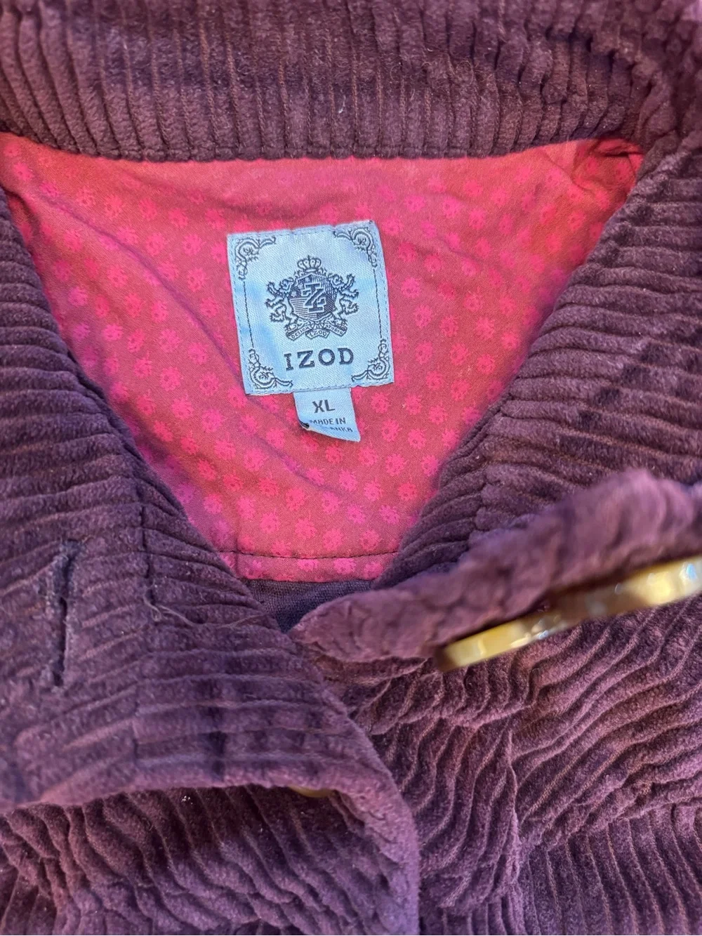 Izod Women’s Corduroy Cropped Pea Coat in Burgundy Size XL (Runs Small)